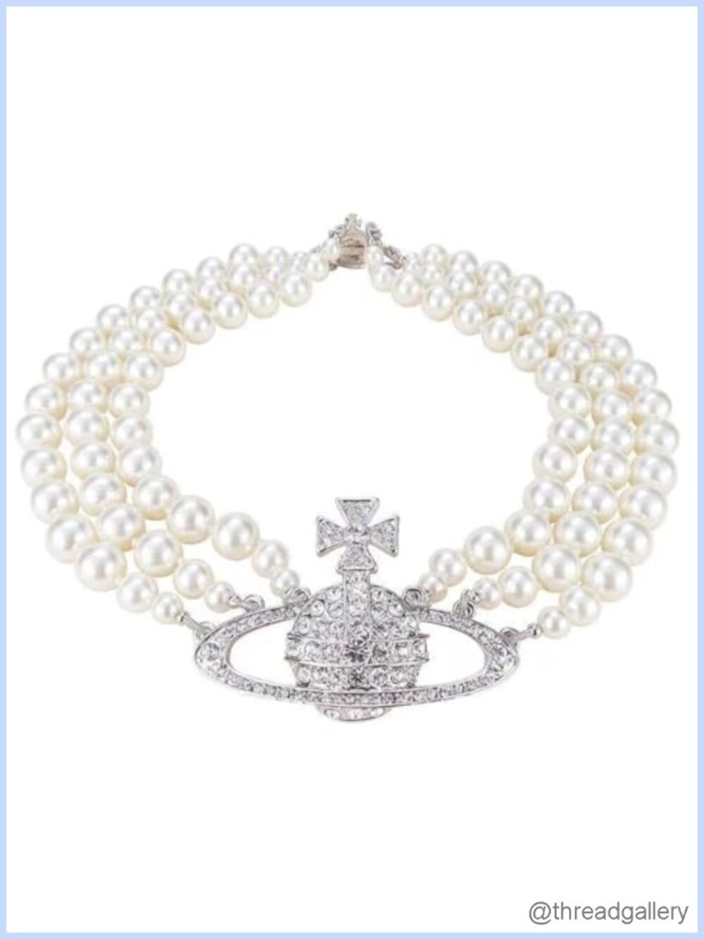 Saturn Pearl Choker Necklace Simulated Pearl Crystal Rhinestone Planet Charm